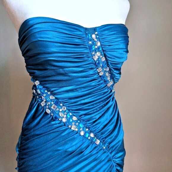 Vintage Y2K Mini Dress Strapless City Triangles Trashy Bejeweled Party Blue S - Picture 9 of 15